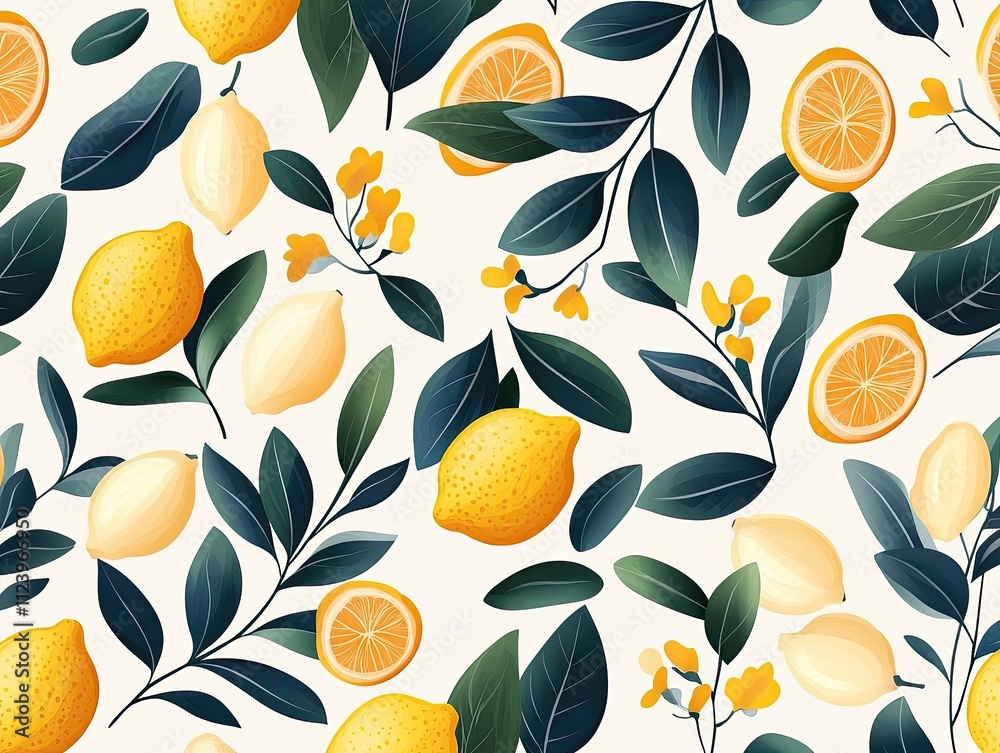 Bright and Cheerful Citrus Pattern with Lemons and Oranges on a Light Background for Fresh and Natural Designs Bright and Cheerful Citrus Pattern with Lemons and Oranges on a Light Background for Fresh and Natural Designs