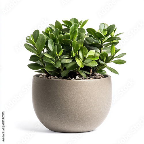 Jade plant in pot isolated on white background
