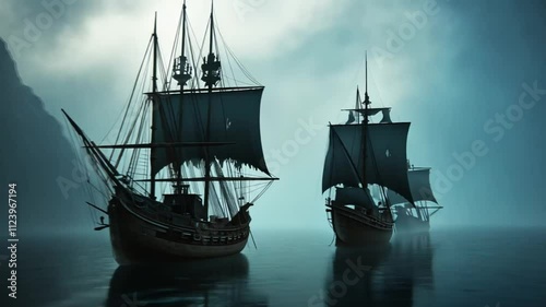 Wallpaper Mural Sailing into Mystery: A Fleet of Ships Disappear into the Fog Torontodigital.ca