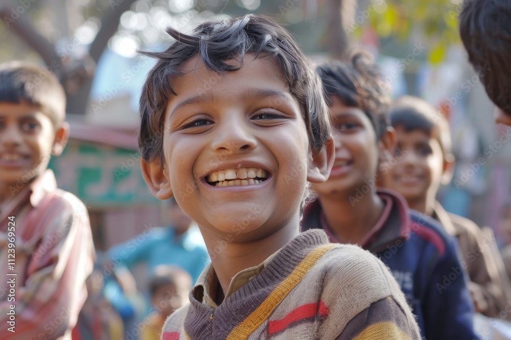 Unidentified indian child smiles in the street in Jodhpur, India.