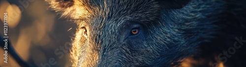 Wild Boar Closeup Eye Golden Light Forest photo