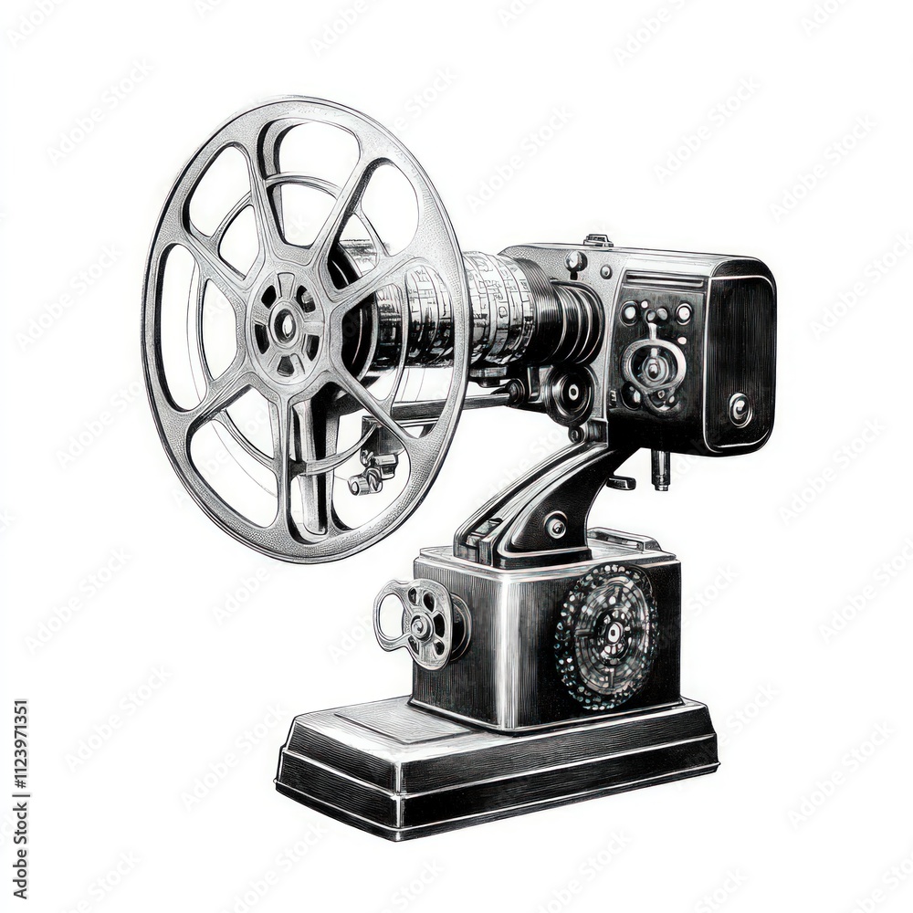 Fototapeta premium Vintage film projector, reel, and mechanism.