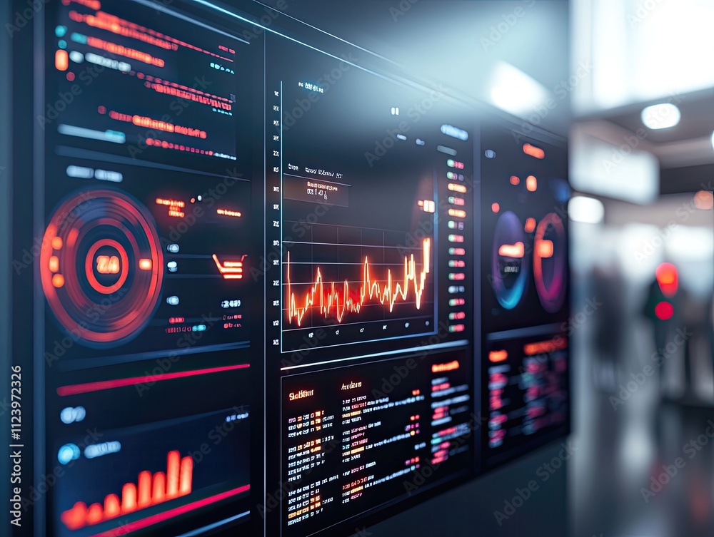 Fototapeta premium Modern Digital Dashboard Displaying Financial Data and Analytics in a Corporate Environment