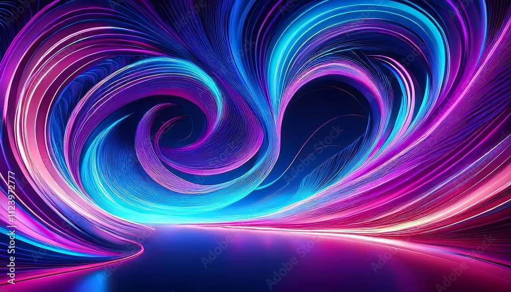Obraz premium Abstract swirling neon lights, vibrant blue and purple hues.