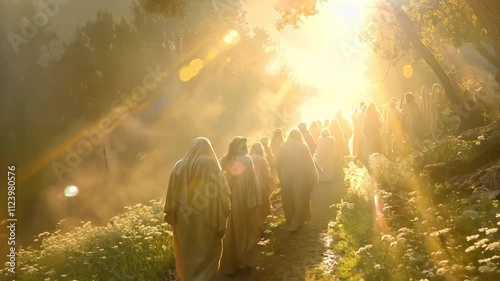 Jesus appearing to His disciples after rising from the dead. VDO 4k ProRes