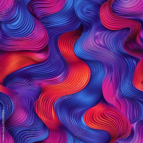 Vibrant abstract background with flowing wavy shapes and spheres in a colorful space design