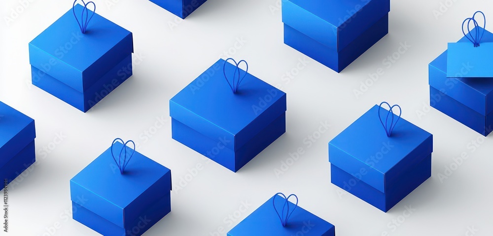 Obraz premium Matte royal blue box packaging with hanging template, shown from isometric angle for design use.