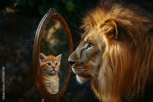 Lion looks sees itself as a cat.