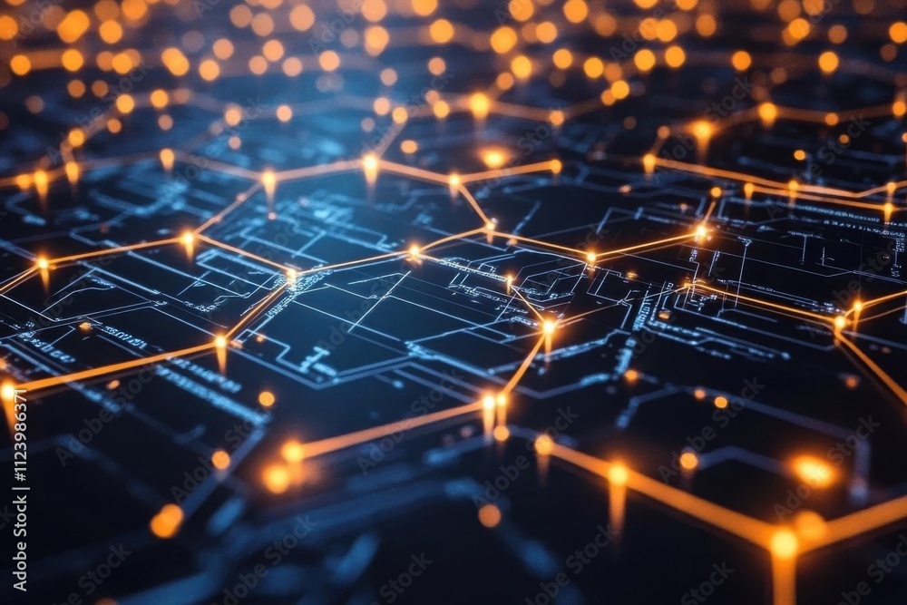 Obraz premium Network System: Nodes Connect Globally, Illuminating Innovation's Future