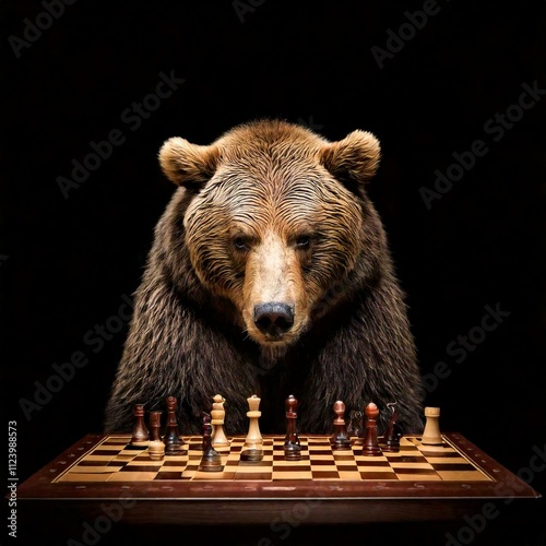 A grizzly bear playing chess