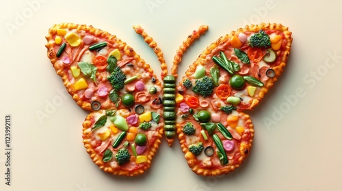Colorful Butterfly Shaped Gourmet Vegetable Pizza with Fresh Ingredients
