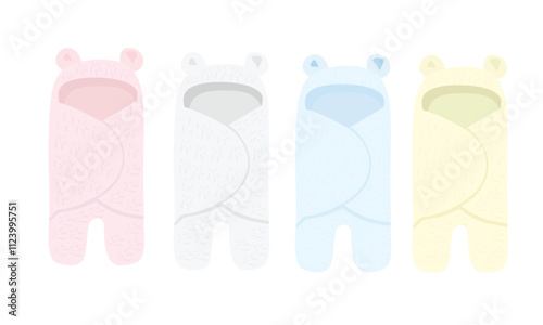 Newborn and infant baby sleeping bag vector. Envelope for newborns. Vector illustration with newborn theme. Fleece blanket for discharging babies from maternity hospital. Cute baby envelope.