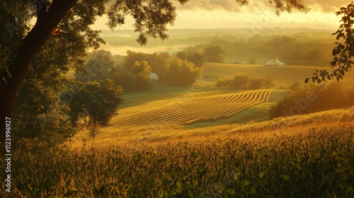 Professional crop monitoring, backlit foliage detail, fertile farmland vista, agricultural care moment, emerging soybeans, sustainability focus, farming lifestyle shot photo