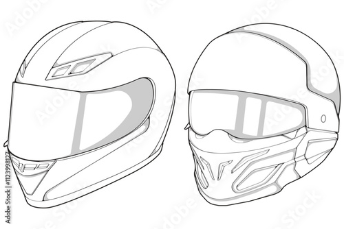 Bundling set template helmet full face line art. helmet illustration line art. helmet vector.