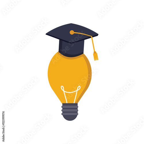 genius bright lightbulb with graduation hat flat vector