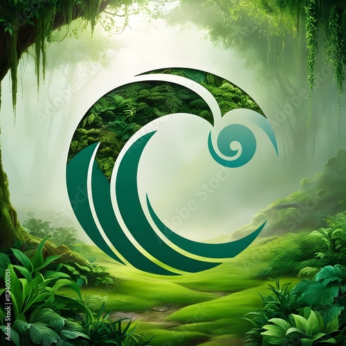 Ocean waves design in lush forest nature artwork serene environment artistic viewpoint for eco-consciousness photo