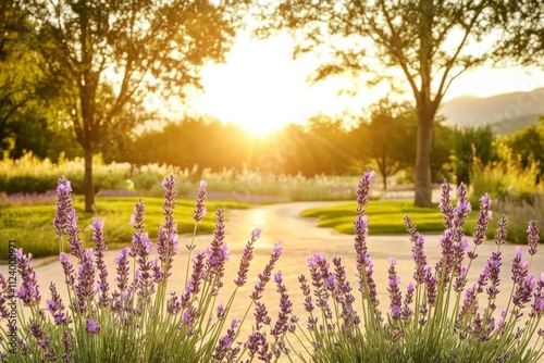 Serene Lavender Gardens at Sunset