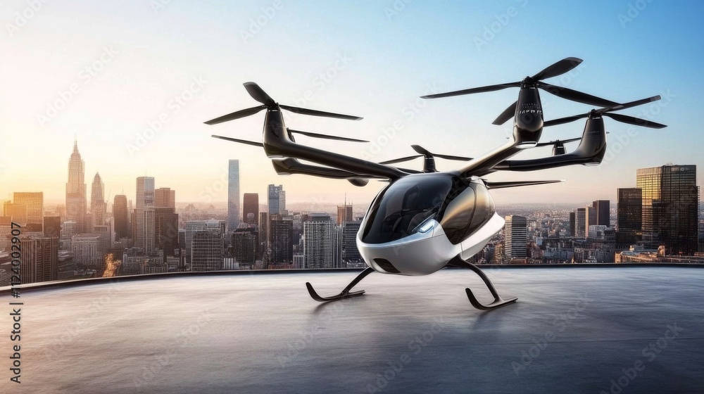 Fototapeta premium Innovative aircraft technology showcases ultra-modern EVTOL capabilities.