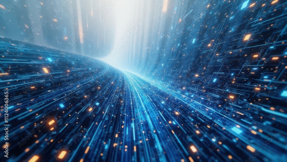 Obraz premium Abstract cybernetic grids. An intricate mesh of silver and blue circuitry traversing an endless digital expanse, demonstrating a harmonious blend of art and technology, in vivid 4K detail.