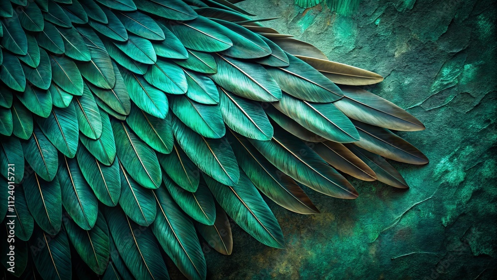 Obraz premium Emerald Green Avian Feathers Arranged on a Textured Surface