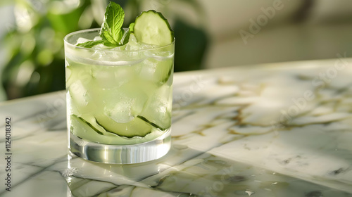 Refreshing Cucumber Mint Drink in Glass - Photo
