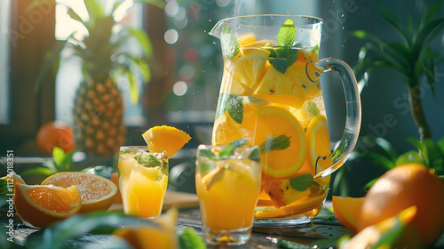Refreshing Citrus Infused Water Pitcher,  Summer Drinks Illustration