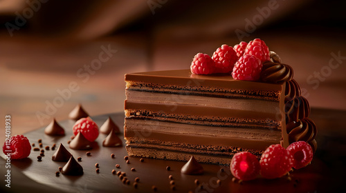 Chocolate Raspberry Cake Slice, Delicious Dessert Illustration