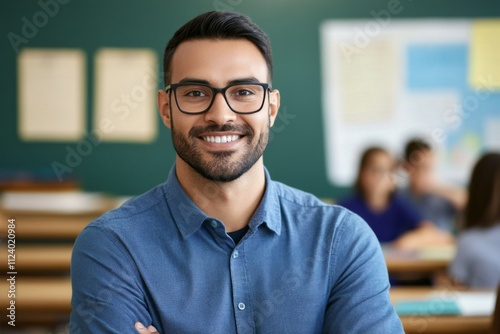 A dedicated male educator engaging with his students in school.