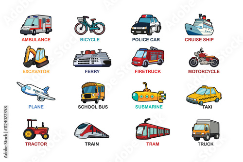 Transportation Vehicles Icon Set Vector Illustration