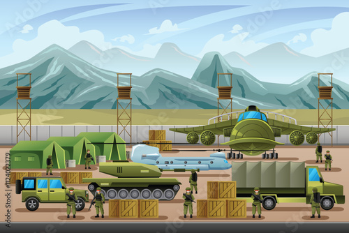 Military Base Camp Vector Illustration