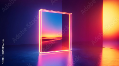 Neon Sunset Portal 3D Render