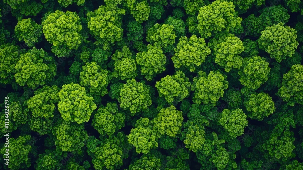 Naklejka premium Aerial view of vibrant green foliage showcasing nature's lush beauty and diversity.