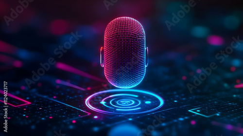 Neon Grid 3D Illustration: Futuristic Digital Capsule