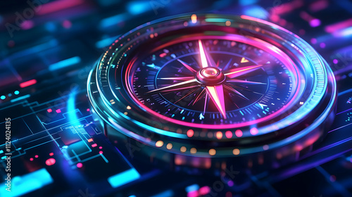 Neon Compass 3D Illustration