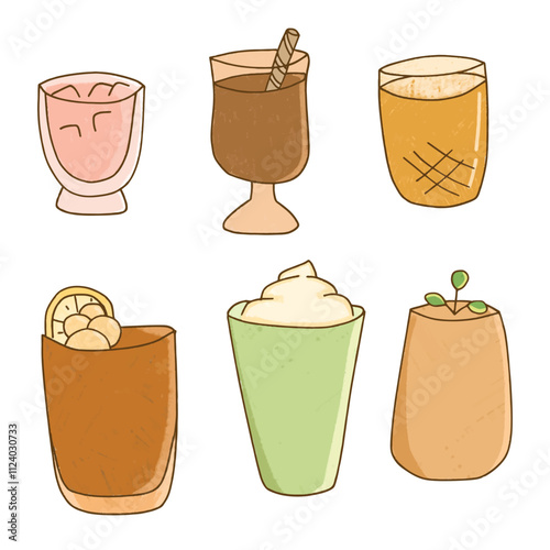 clipart of cafe beverages with line