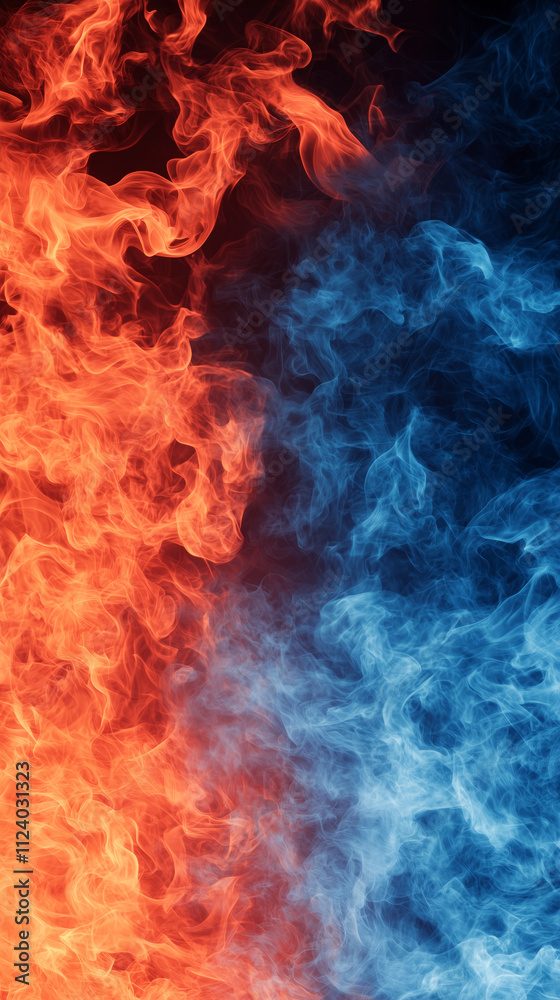 Fototapeta premium Dynamic Red and Blue Fire and Smoke Texture Phone Wallpaper