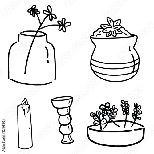Clipart plants and flower line art