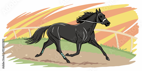 Black horse in watercolor style, painting, horse racing, watercolor horse running
