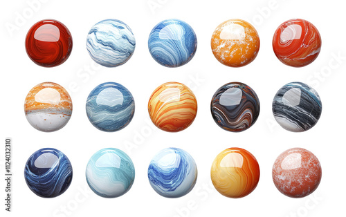 Colorful Marble Spheres on Transparent Background