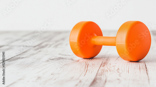 Orange Dumbbell on Wooden F...