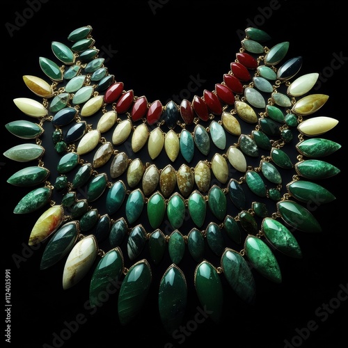 Elegant jewelry displaycolorful jade necklaces studio setting close-up photography rich textures artistic perspectives photo