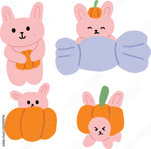 Rabbit Halloween character clipart set