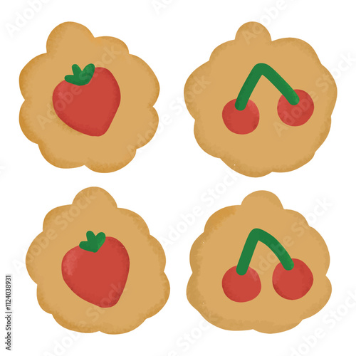 Clipart of cookies with cherry and strawberry jam