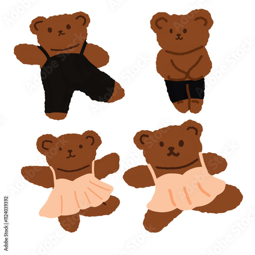 Bear character dancing and ballet isolated