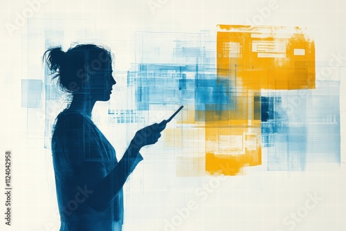 Engaging with technologya woman using a smartphone in an abstract digital environment artistic perspective on communication photo