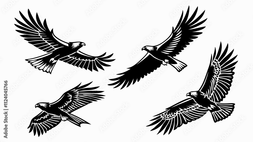 Obraz premium flying bird vector collection, flying bird vector black silhouette style 
