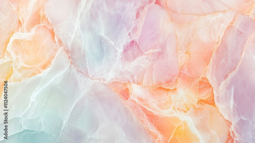 Fototapeta premium Pastel Onyx Marble Texture - Swirling Light Pink, Orange, and Mint Green Veins