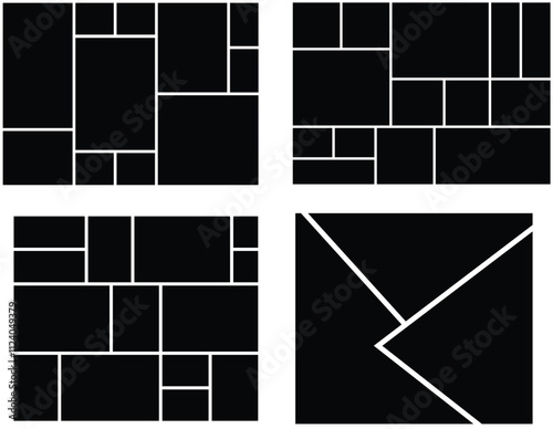 Set of 4 collage photo template for presentation. mood board background grid texture for portfolio.