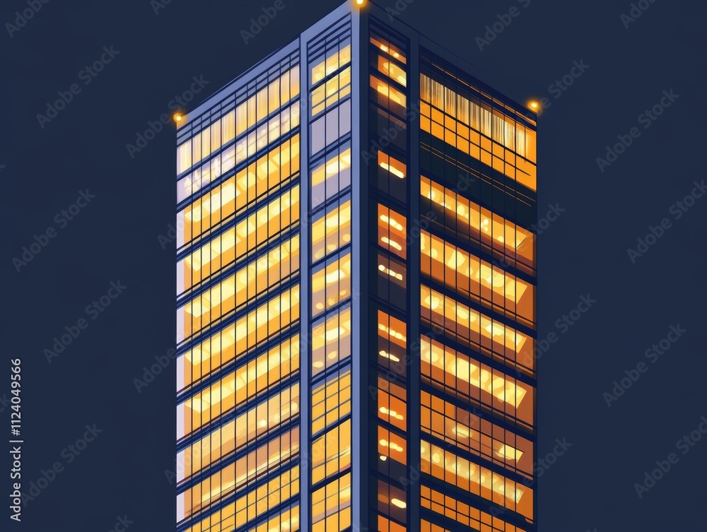 Fototapeta premium Illuminated Modern Skyscraper at Night