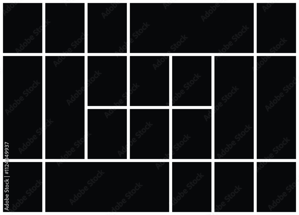 Photo collage tiles grid vector template, background and rectangle shape for wall mood board, pattern for picture display presentation. Photo collage tiles grid vector template, background and rectangle shape for wall mood board, pattern for picture display presentation.